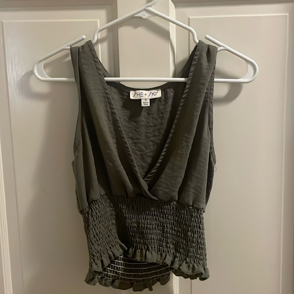 SHE + SKY olive green blouse size small